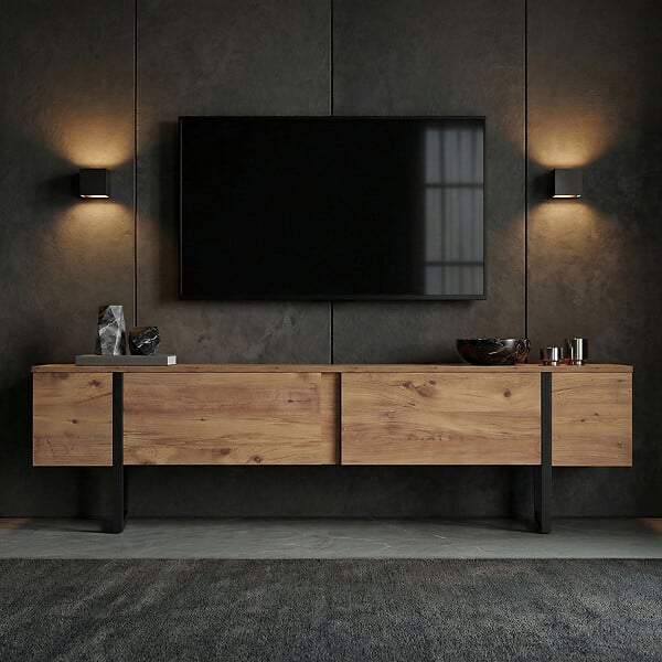 HABITAT ET JARDIN - Meuble TV en bois "Onera" - 180 x 30 x 50 cm - Pin Atlantique / Noir - large