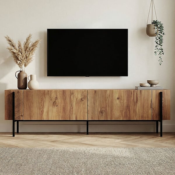 HABITAT ET JARDIN - Meuble TV en bois "Nexus" - 180 x 30 x 45 cm - Pin Atlantique / Noir - large