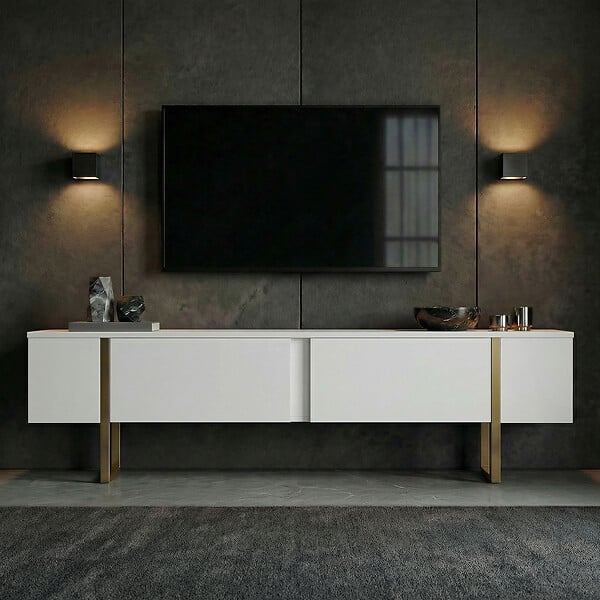 HABITAT ET JARDIN - Meuble TV en bois "Onera" - 180 x 30 x 50 cm - Blanc / Or - large