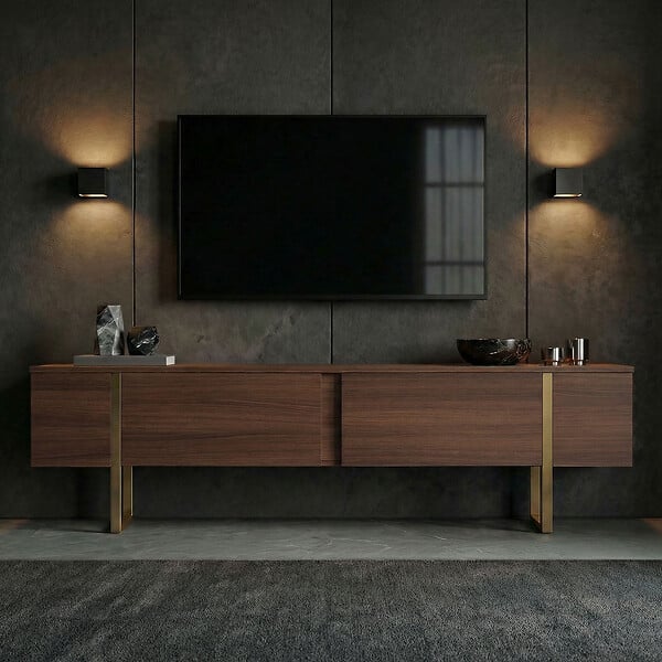 HABITAT ET JARDIN - Meuble TV en bois "Onera" - 180 x 30 x 50 cm - Noyer / Or - large
