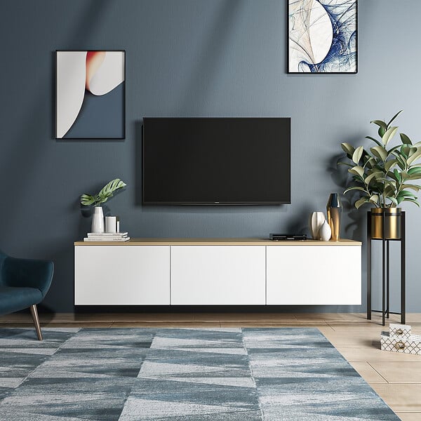 HABITAT ET JARDIN - Meuble TV en bois "Neon" - 160 x 32 x 35 cm - Chêne blanc - large