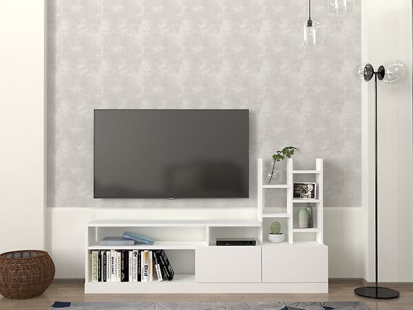 HABITAT ET JARDIN - Meuble TV en bois "Dolunay" - 164 x 25 x 91 cm - Blanc - large