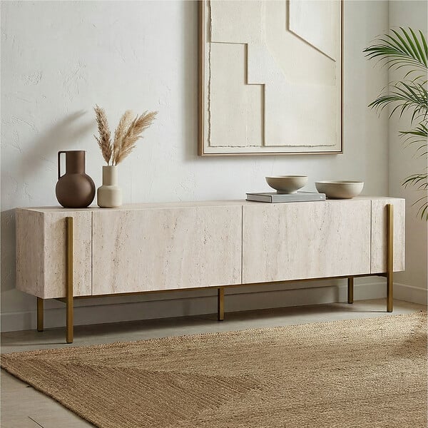 HABITAT ET JARDIN - Meuble TV en bois "Nexus" - 180 x 30 x 45 cm - Travertin / Or - large