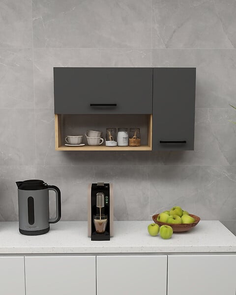HABITAT ET JARDIN - Buffet en bois "Akasya" - 90 x 24 x 52 cm - Gris anthracite - large