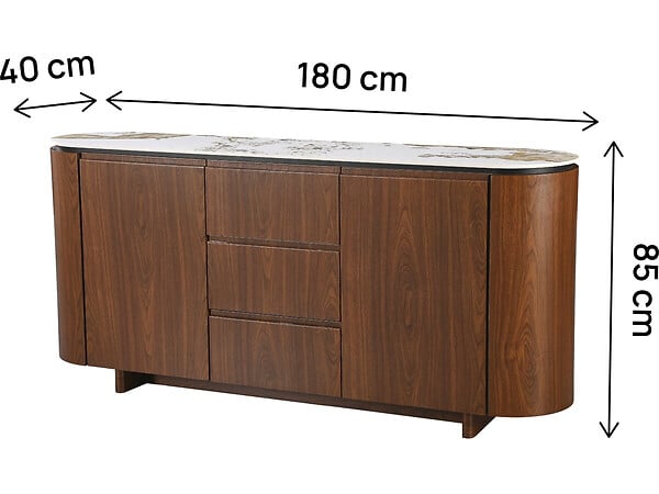 HABITAT ET JARDIN - Buffet en bois avec plateau en céramique "Stonea" - 180 x 40 x 85 cm - Marron - large
