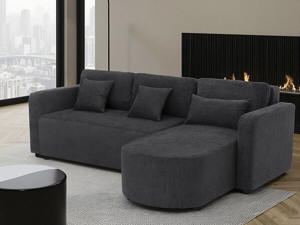 HABITAT ET JARDIN - Canapé d'angle convertible/réversible en tissu "Charles" - 3 places - Noir - large