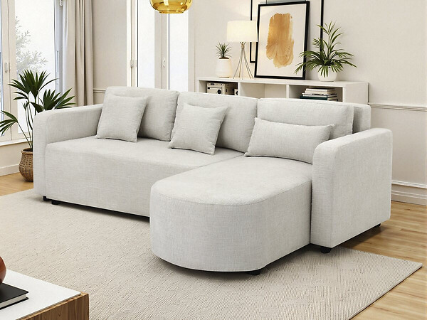 HABITAT ET JARDIN - Canapé d'angle convertible/réversible en tissu "Charles" - 3 places - Beige - large