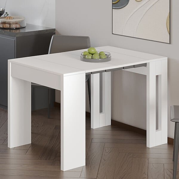 HABITAT ET JARDIN - Table repas extensible en bois "Nivo" - 80 x 44 x 76 cm - Blanc - large