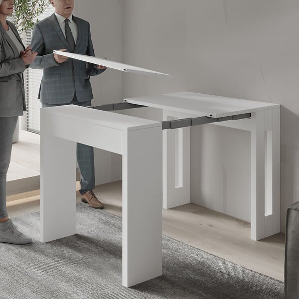 HABITAT ET JARDIN - Table repas extensible en bois "Nivo" - 80 x 44 x 76 cm - Blanc - large
