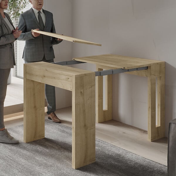 HABITAT ET JARDIN - Table repas extensible en bois "Nivo" - 80 x 44 x 76 cm - Beige - large