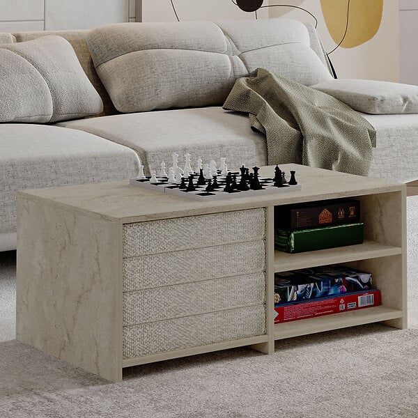 HABITAT ET JARDIN - Table basse en bois "Gord" - 90 x 45 x 44 cm - Travertin - large