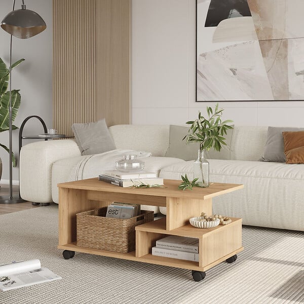 HABITAT ET JARDIN - Table basse en bois "MIN9" - 90 x 51 x 42 cm - Beige - large