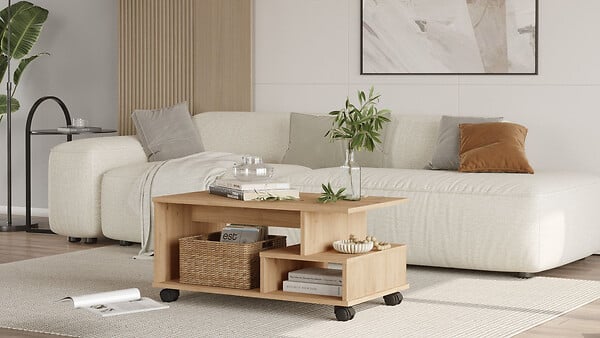 HABITAT ET JARDIN - Table basse en bois "MIN9" - 90 x 51 x 42 cm - Beige - large