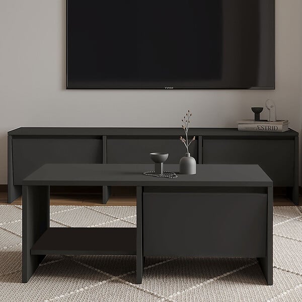 HABITAT ET JARDIN - Table basse en bois "Laris" - 90 x 45 x 35 cm - Gris anthracite - large