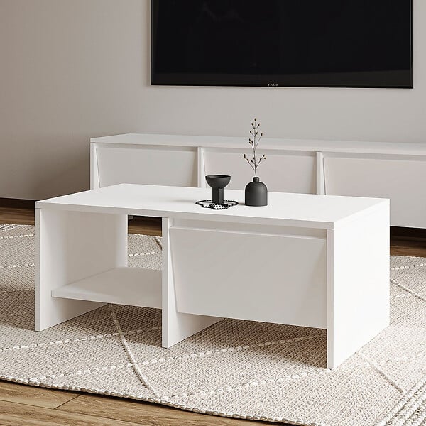 HABITAT ET JARDIN - Table basse en bois "Laris" - 90 x 45 x 35 cm - Blanc - large