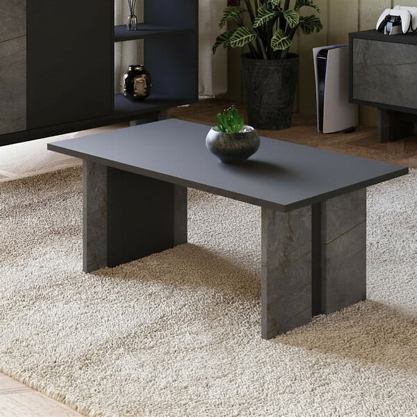 HABITAT ET JARDIN - Table basse en bois "Ravello" - 90 x 50 x 40 cm - Gris anthracite marbré - large