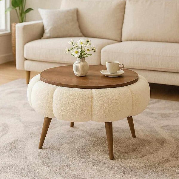 HABITAT ET JARDIN - Table basse en bois "Papatya 60" - 60 x 60 x 44 cm - Crème - large