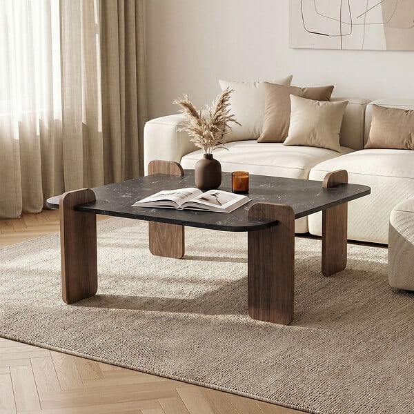 HABITAT ET JARDIN - Table basse en bois "Marais" - 90 x 90 x 35 cm - Noir - large