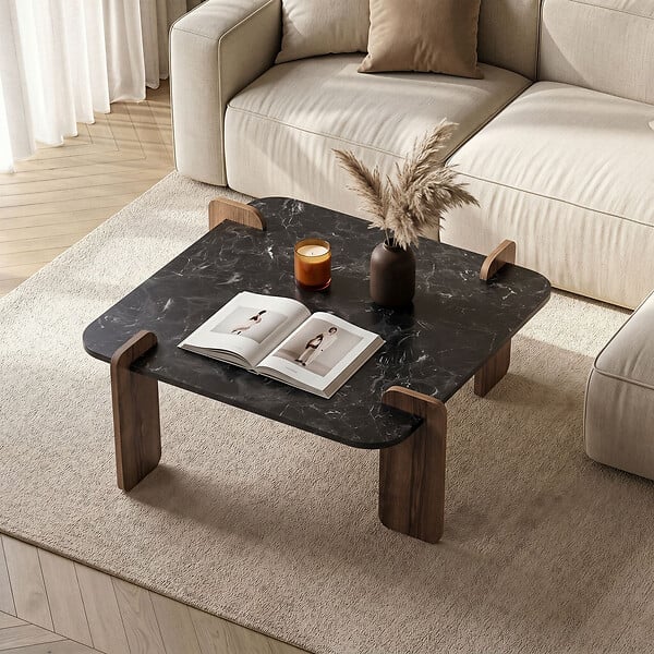 HABITAT ET JARDIN - Table basse en bois "Marais" - 90 x 90 x 35 cm - Noir - large
