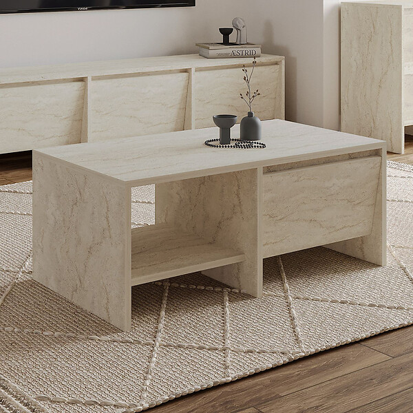 HABITAT ET JARDIN - Table basse en bois "Laris" - 90 x 45 x 35 cm - Travertin - large
