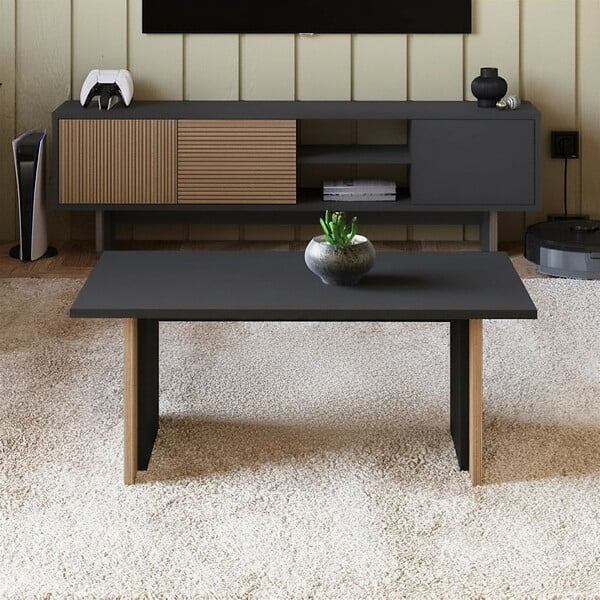HABITAT ET JARDIN - Table basse en bois "Ravello" - 90 x 50 x 40 cm - Gris anthracite - large