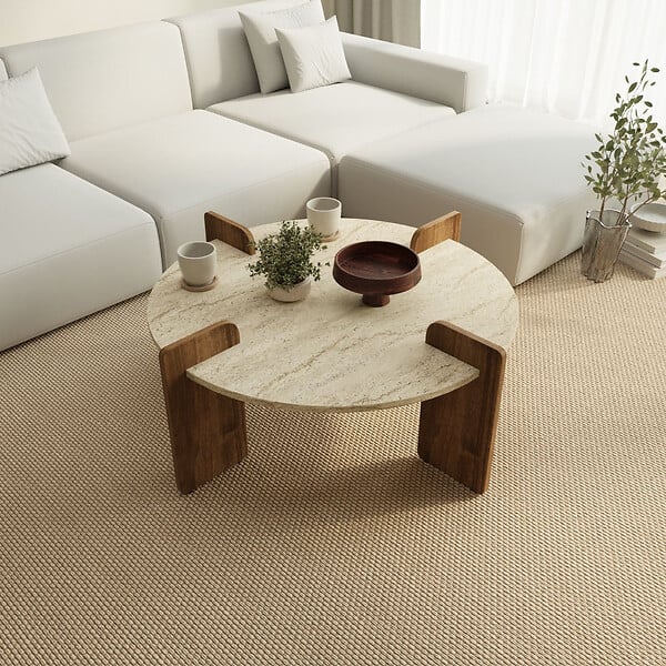 HABITAT ET JARDIN - Table basse en bois "Avoure" - 90 x 90 x 35 cm - Travertin - large