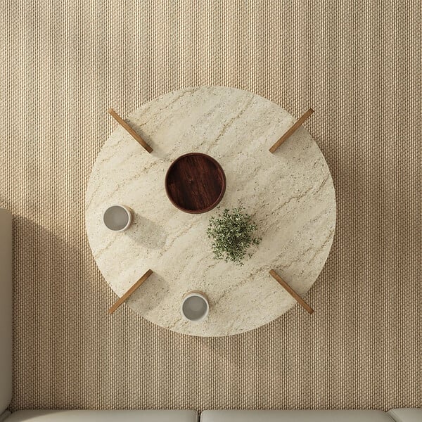 HABITAT ET JARDIN - Table basse en bois "Avoure" - 90 x 90 x 35 cm - Travertin - large