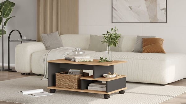 HABITAT ET JARDIN - Table basse en bois "MIN9" - 90 x 51 x 42 cm - Gris anthracite - large