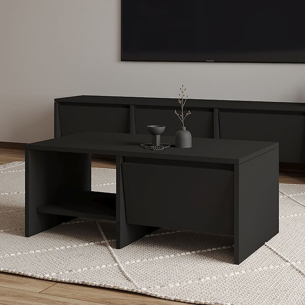 HABITAT ET JARDIN - Table basse en bois "Laris" - 90 x 45 x 35 cm - Noir - large