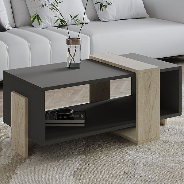 HABITAT ET JARDIN - Table basse en bois "Meleni" - 90 x 49 x 40 cm - Gris anthracite - large