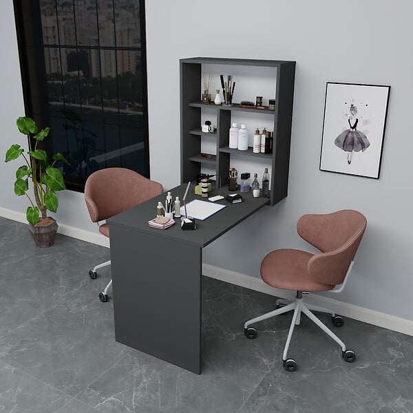 HABITAT ET JARDIN - Table de maquillage en bois "Sedir" - 90 x 59 x 74 cm - Gris anthracite - large