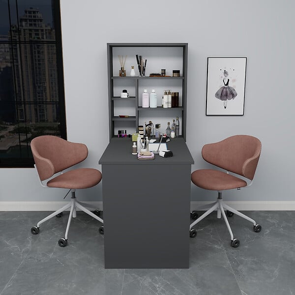 HABITAT ET JARDIN - Table de maquillage en bois "Sedir" - 90 x 59 x 74 cm - Gris anthracite - large