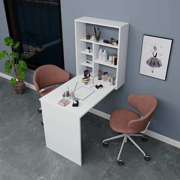 HABITAT ET JARDIN - Table de maquillage en bois "Sedir" - 90 x 59 x 74 cm - Blanc - large