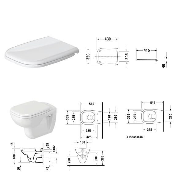 DURAVIT - Cuvette WC suspendu D-Code avec abattant - large