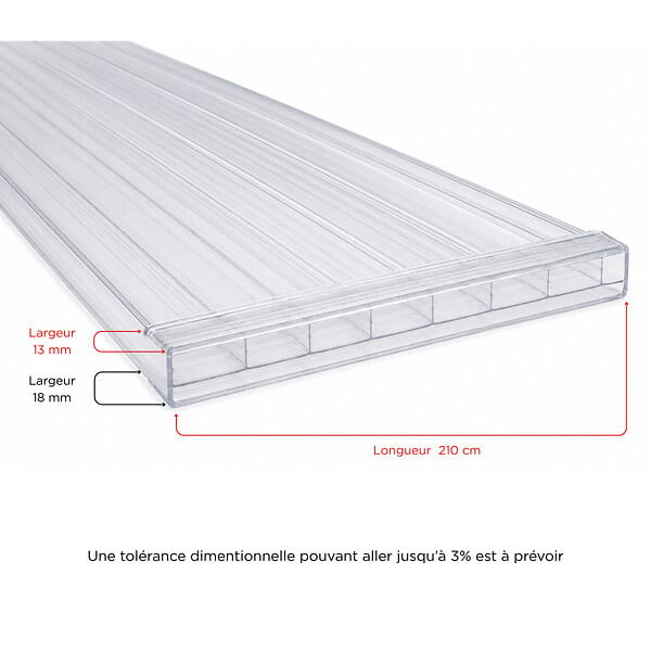 MCCOVER - Profil polycarbonate de bordure et obturation Transparent, ep.16 mm, L.210 cm - large