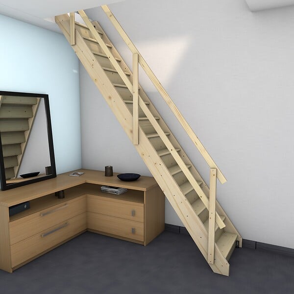 KORDO - Rampe escalier droit 2 lisses - Sapin - 2,7x6,5cm - large