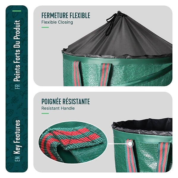 VOUNOT - Lot de 3 Sac de Jardin Pop up 170L en Polyéthylène avec Poignées - large