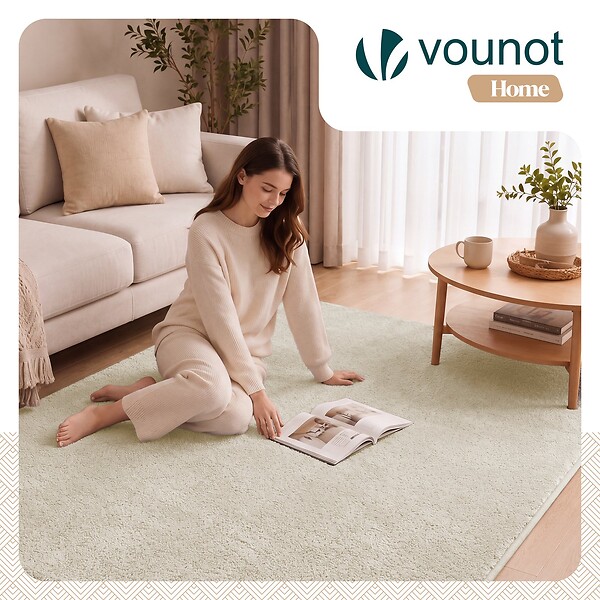 VOUNOT - Tapis de salon poils ras doux antiderapant 160x230cm uni beige - large