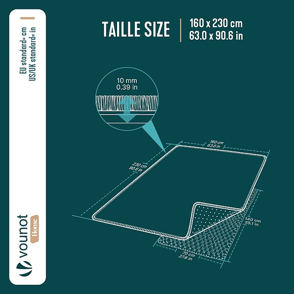 VOUNOT - Tapis de salon poils ras doux antiderapant 160x230cm uni beige - large