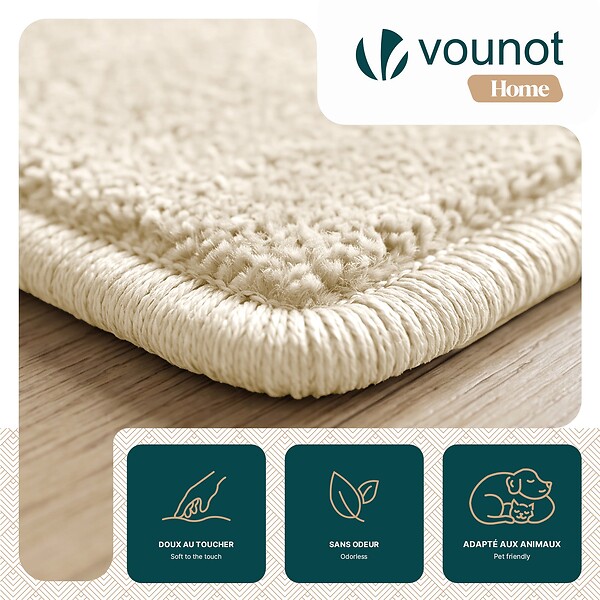 VOUNOT - Tapis de salon poils ras doux antiderapant 160x230cm uni beige - large