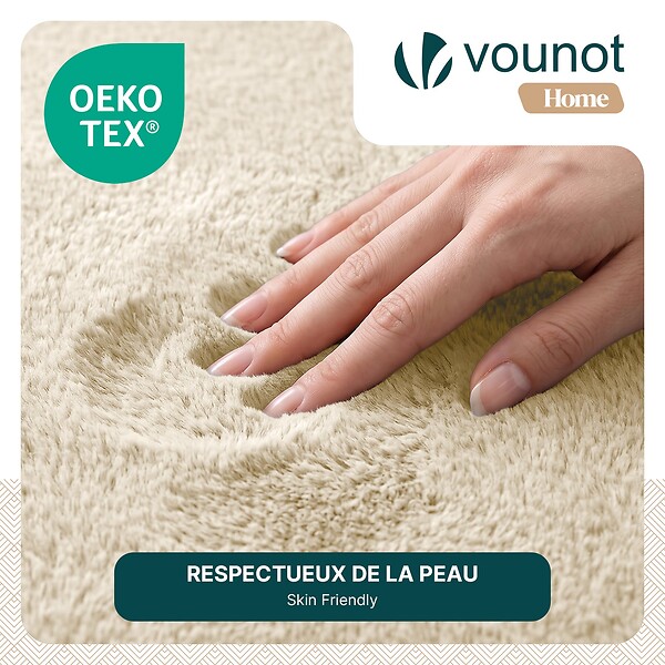 VOUNOT - Tapis de salon poils ras doux antiderapant 160x230cm uni beige - large
