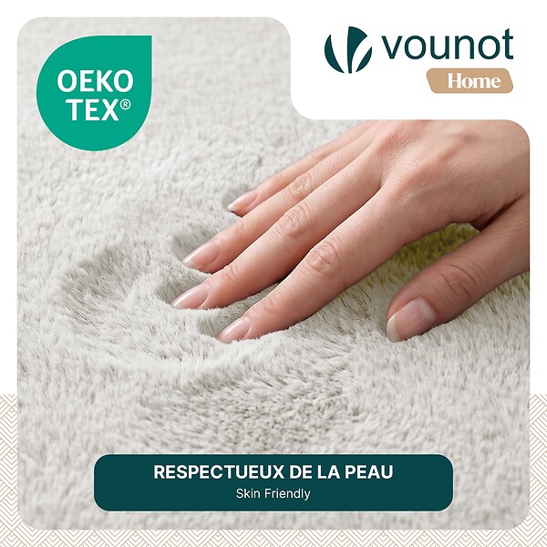 VOUNOT - Tapis de salon poils ras doux antiderapant 120x160cm uni crème - large