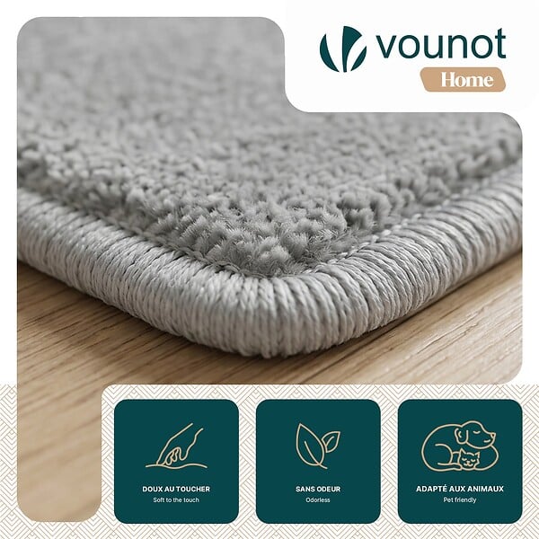 VOUNOT - Tapis de salon poils ras doux antiderapant 120x160cm uni gris - large