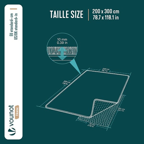 VOUNOT - Tapis de salon poils ras doux antiderapant 200x300cm uni gris - large