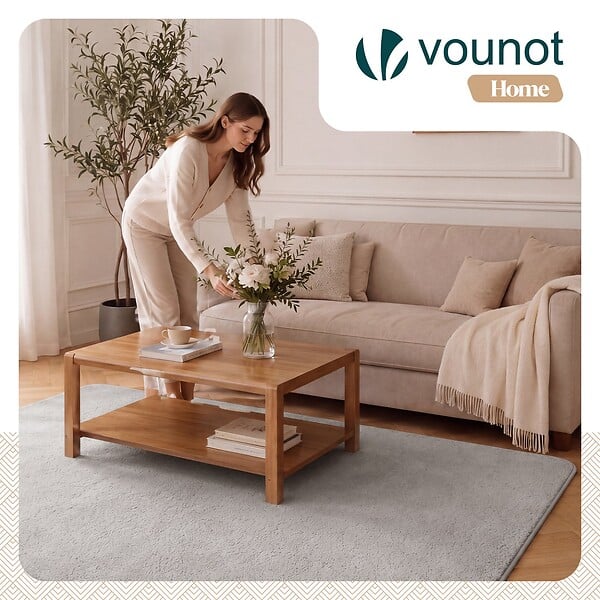 VOUNOT - Tapis de salon poils ras doux antiderapant 140x200cm uni gris - large