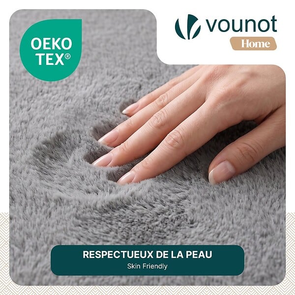VOUNOT - Tapis de salon poils ras doux antiderapant 140x200cm uni gris - large