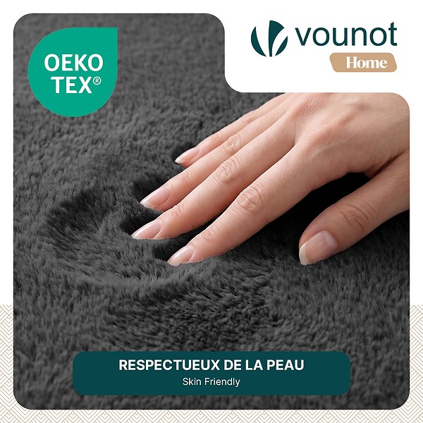 VOUNOT - Tapis de salon poils ras doux antiderapant 160x230cm uni anthracite - large