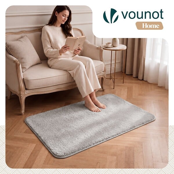 VOUNOT - Tapis de salon poils ras doux antiderapant 80x150cm uni gris - large