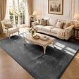 VOUNOT - Tapis de salon poils ras doux antiderapant 200x300cm uni anthracite - vignette