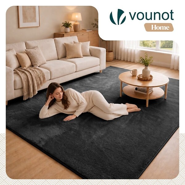 VOUNOT - Tapis de salon poils ras doux antiderapant 200x300cm uni anthracite - large
